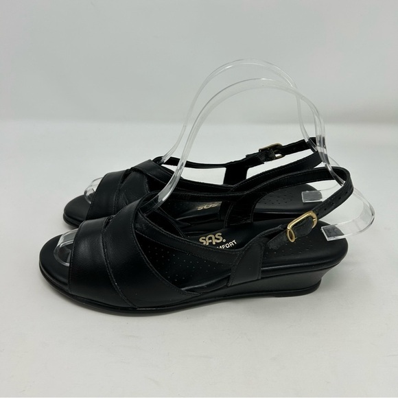 SAS Tripad Comfort Black Leather Slingback Small Wedge Sandals Size 6.5 W - Picture 6 of 14